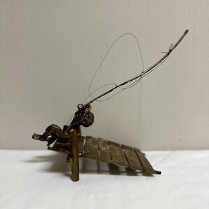 Mid Century Brutalist Bronze Copper Fisherman Sculpture